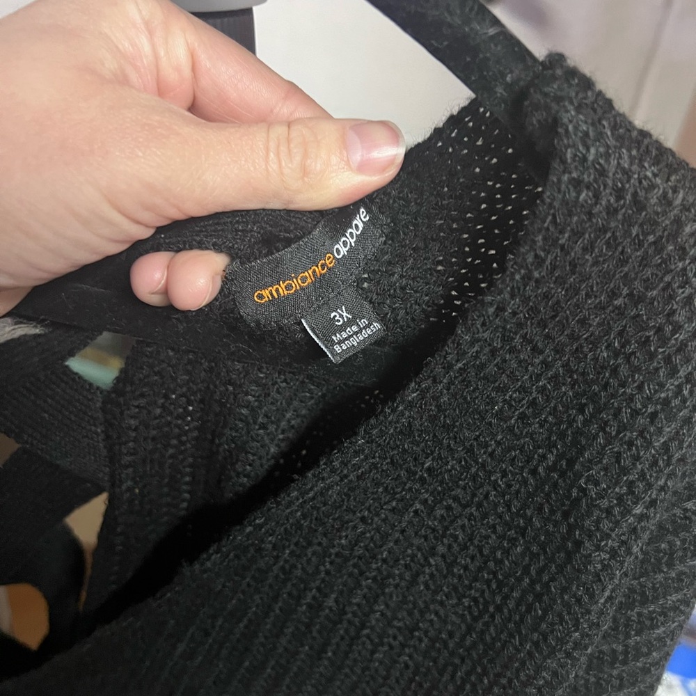 Ambiance Black Ribbed V-Neck Sweater with Crisscross Back - Picture 2 of 3